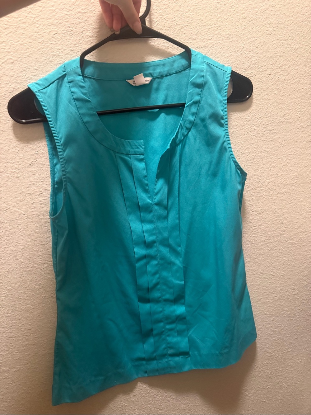 Calvin Klein Teal Sleeveless Pleated Blouse